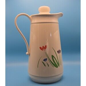 Vintage Phoenix Insulated Thermal Carafe White Floral Server w/Lid Jug Pitcher